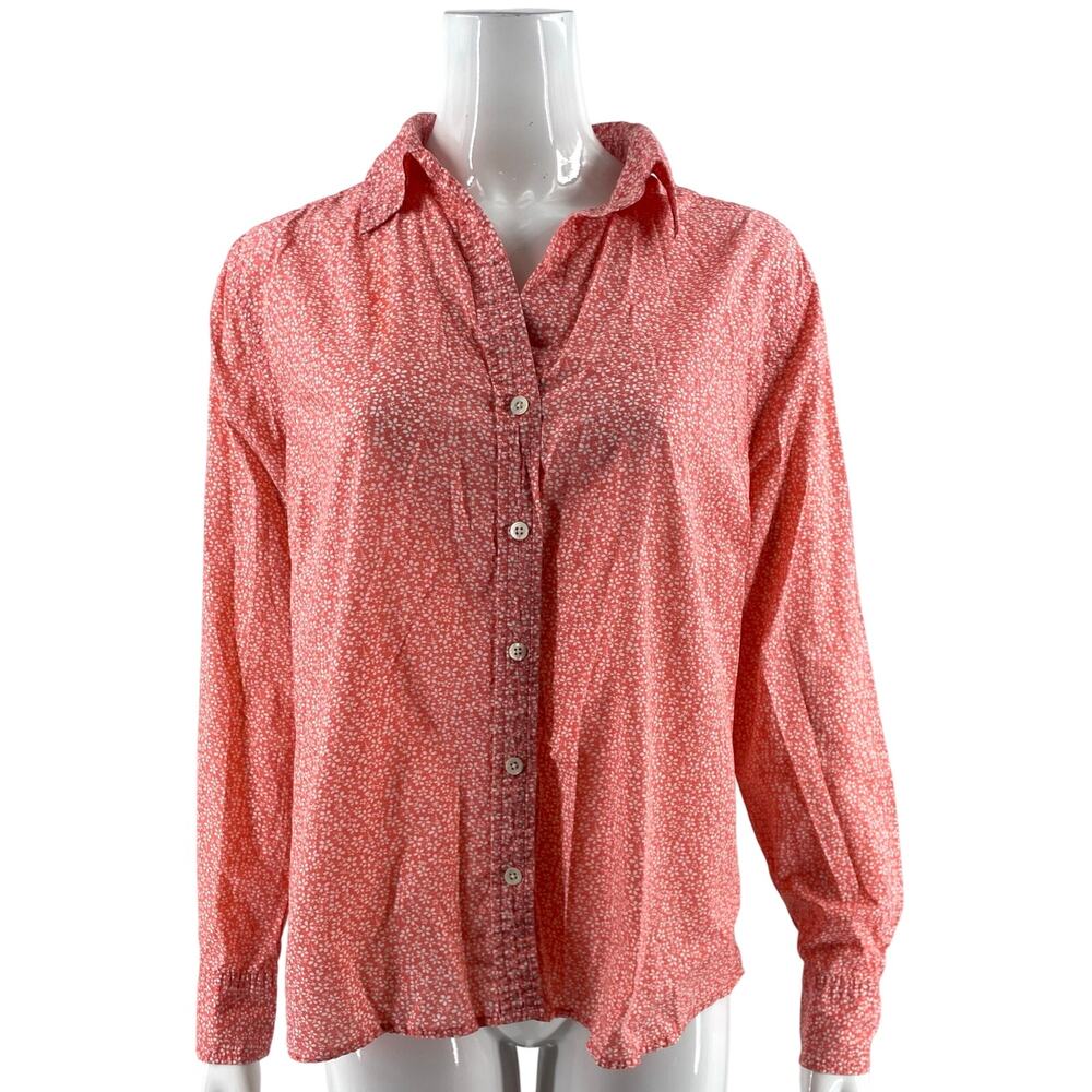 Eddie Bauer Womens Top Size XL Coral Pink Floral Button Up Collared Cotton Shirt